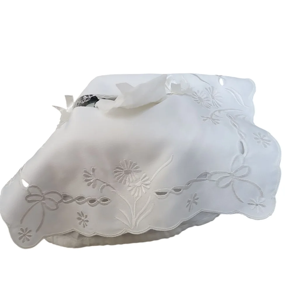 Coquette Floral Tissue Box Cover Cutwork Lace Overlay